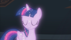 Size: 1668x936 | Tagged: safe, screencap, character:tree of harmony, character:treelight sparkle, character:twilight sparkle, species:alicorn, species:pony, episode:what lies beneath, g4, my little pony: friendship is magic, eyes closed, female, implied twilight sparkle, mare, smiling, solo, tree of harmony, treelight sparkle