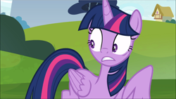 Size: 1668x939 | Tagged: safe, screencap, character:twilight sparkle, character:twilight sparkle (alicorn), species:alicorn, species:pony, episode:father knows beast, g4, my little pony: friendship is magic, female, mare, solo, spread wings, wings, worried