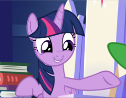 Size: 1203x939 | Tagged: safe, screencap, character:twilight sparkle, character:twilight sparkle (alicorn), species:alicorn, species:pony, episode:father knows beast, g4, my little pony: friendship is magic, book, cropped, cute, female, sitting, smiling, solo, twiabetes