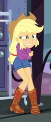 Size: 368x885 | Tagged: safe, screencap, character:applejack, episode:street chic, g4, my little pony:equestria girls, cold, cropped, freezing, shivering, solo, wrapped up