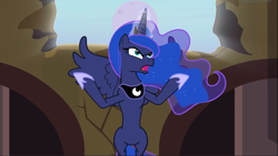 Size: 1665x939 | Tagged: safe, screencap, character:princess luna, species:alicorn, species:pony, episode:princess twilight sparkle, g4, my little pony: friendship is magic, angry, castle of the royal pony sisters, chestplate, ethereal mane, female, flashback, floating, flowing mane, galaxy mane, glowing horn, hoof shoes, jewelry, looking up, magic, mare, moon, moon work, open mouth, raised hooves, raising the moon, regalia, ritual, sin of envy, sin of wrath, solo, spread wings, wings