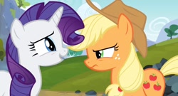 Size: 1600x864 | Tagged: safe, screencap, character:applejack, character:rarity, species:earth pony, species:pony, species:unicorn, episode:spike at your service, g4, my little pony: friendship is magic, female, mare