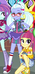 Size: 284x593 | Tagged: safe, screencap, character:sour sweet, character:sugarcoat, character:sunny flare, equestria girls:dance magic, g4, my little pony:equestria girls, converse, cropped, crystal prep shadowbolts, graffiti, looking at you, offscreen character, shoes