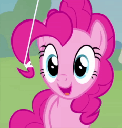 Size: 686x720 | Tagged: safe, screencap, character:pinkie pie, species:earth pony, species:pony, episode:starlight the hypnotist, animated, cute, diapinkes, female, mare, no sound, open mouth, raised hoof, smiling, solo, webm