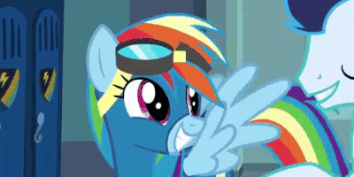 Size: 400x200 | Tagged: safe, screencap, character:rainbow dash, character:soarin', species:pony, episode:grannies gone wild, g4, my little pony: friendship is magic, animated, clothing, shipping fuel, talking, uniform, wonderbolts uniform