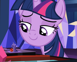 Size: 1125x902 | Tagged: safe, screencap, character:twilight sparkle, character:twilight sparkle (alicorn), species:alicorn, species:pony, episode:uncommon bond, g4, my little pony: friendship is magic, board game, close-up, cropped, dragon pit, female, lidded eyes, looking at something, smiling, solo