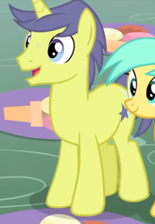 Size: 476x689 | Tagged: safe, screencap, character:comet tail, character:sunshower raindrops, species:pony, species:unicorn, episode:sundae sundae sundae, background pony, cropped, cutie mark, female, male, mare, offscreen character, smiling, solo focus