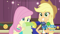 Size: 1920x1080 | Tagged: safe, screencap, character:applejack, character:fluttershy, episode:best in show: the pre-show, g4, my little pony:equestria girls, microphone