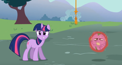 Size: 676x362 | Tagged: safe, screencap, character:spike, character:twilight sparkle, species:dragon, species:pony, species:unicorn, episode:magic duel, g4, my little pony: friendship is magic, female, implied trixie, magic, mare, spikeabuse