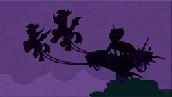 Size: 1668x939 | Tagged: safe, screencap, character:princess luna, species:bat pony, species:pony, episode:luna eclipsed, g4, my little pony: friendship is magic, bat wings, chariot, cloud, cloudy, female, mare, royal guard, wings