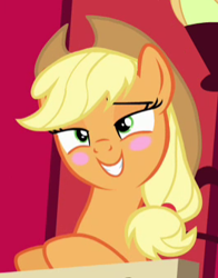 Size: 264x336 | Tagged: safe, screencap, character:applejack, species:earth pony, species:pony, episode:pinkie apple pie, g4, my little pony: friendship is magic, applejack's hat, blushing, clothing, cowboy hat, cropped, cute, female, hat, jackabetes, mare