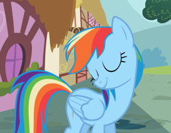 Size: 1206x937 | Tagged: safe, screencap, character:rainbow dash, species:pegasus, species:pony, episode:the mysterious mare do well, g4, my little pony: friendship is magic, cropped, eyes closed, female, mare, proud, smiling, smirk, solo