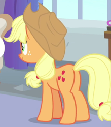 Size: 490x559 | Tagged: safe, screencap, character:applejack, species:earth pony, species:pony, applebutt, cropped, female, freckles, mare, plot, solo, teacher of the month (episode)