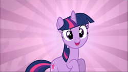 Size: 1669x940 | Tagged: safe, screencap, character:twilight sparkle, character:twilight sparkle (unicorn), species:pony, species:unicorn, episode:sweet and elite, g4, my little pony: friendship is magic, cute, female, mare, open mouth, purple, solo, sunburst background, twiabetes
