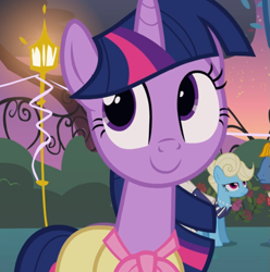 Size: 931x937 | Tagged: safe, screencap, character:twilight sparkle, character:twilight sparkle (unicorn), species:pony, species:unicorn, episode:sweet and elite, g4, my little pony: friendship is magic, clothing, cropped, cute, dress, female, smiling, solo focus, twiabetes