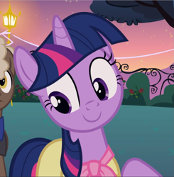 Size: 921x939 | Tagged: safe, screencap, character:twilight sparkle, character:twilight sparkle (unicorn), species:pony, species:unicorn, episode:sweet and elite, g4, my little pony: friendship is magic, clothing, cropped, cute, dress, female, looking at something, raised hoof, smiling, solo focus, twiabetes