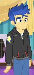 Size: 489x1071 | Tagged: safe, screencap, character:flash sentry, episode:best in show: the pre-show, g4, my little pony:equestria girls, clothing, cropped, cutie mark on clothes, hoodie, male, pants