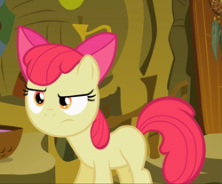 Size: 1043x865 | Tagged: safe, screencap, character:apple bloom, species:earth pony, species:pony, episode:the cutie pox, g4, my little pony: friendship is magic, apple bloom's bow, bow, cropped, female, hair bow, raised eyebrow, solo