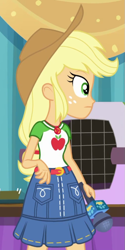 Size: 497x997 | Tagged: safe, screencap, character:applejack, episode:best in show: the pre-show, g4, my little pony:equestria girls, cropped, geode of super strength, magical geodes, microphone, solo