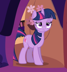 Size: 616x662 | Tagged: safe, screencap, character:twilight sparkle, character:twilight sparkle (unicorn), species:pony, species:unicorn, episode:read it and weep, g4, my little pony: friendship is magic, bed mane, cropped, female, golden oaks library, lidded eyes, solo, tired