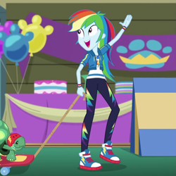 Size: 847x848 | Tagged: safe, screencap, character:rainbow dash, character:tank, episode:best in show: the victory lap, g4, my little pony:equestria girls, converse, cropped, cute, dashabetes, shoes, skateboard, solo, waving