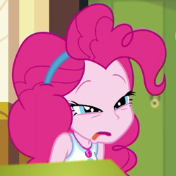 Size: 545x545 | Tagged: safe, screencap, character:pinkie pie, episode:schedule swap, g4, my little pony:equestria girls, celestia's office, cropped, faec, geode of sugar bombs, magical geodes