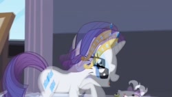 Size: 1024x576 | Tagged: safe, screencap, character:opalescence, character:rarity, episode:sweet and elite, g4, my little pony: friendship is magic, becoming popular, interlaced, jewelry, tiara