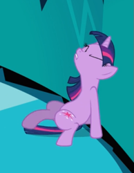 Size: 403x519 | Tagged: safe, screencap, character:twilight sparkle, character:twilight sparkle (unicorn), species:pony, species:unicorn, episode:the crystal empire, g4, my little pony: friendship is magic, cropped, eyes closed, pushing, sitting, solo