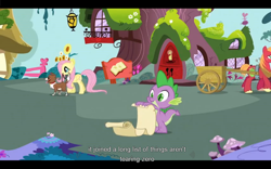 Size: 1024x640 | Tagged: safe, screencap, character:big mcintosh, character:fluttershy, character:spike, character:winona, species:dragon, species:earth pony, species:pegasus, species:pony, episode:spike at your service, g4, my little pony: friendship is magic, female, male, mare, stallion, youtube caption