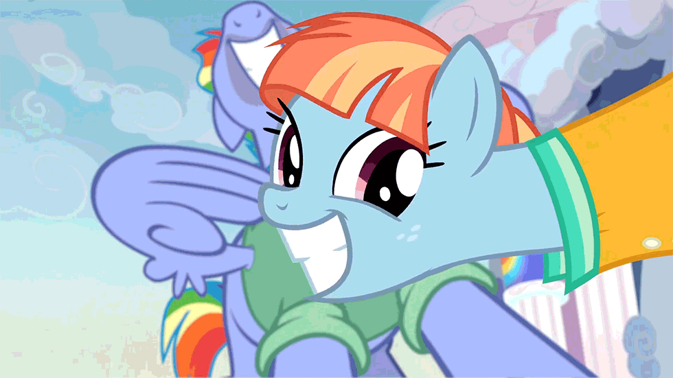 Size: 980x551 | Tagged: safe, screencap, character:bow hothoof, character:windy whistles, species:pegasus, species:pony, episode:parental glideance, g4, my little pony: friendship is magic, animated, cute, female, freckles, giggity, husband and wife, male, mare, nodding, perfect loop, stallion, wide grin, windybetes