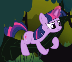 Size: 881x764 | Tagged: safe, screencap, character:twilight sparkle, character:twilight sparkle (unicorn), species:pony, species:unicorn, episode:spike at your service, g4, my little pony: friendship is magic, cropped, glowing horn, magic, solo, tree, tree branch