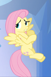Size: 624x938 | Tagged: safe, screencap, character:fluttershy, species:pegasus, species:pony, episode:games ponies play, g4, my little pony: friendship is magic, cropped, female, flying, mare, nervous, spread wings, wings