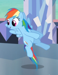 Size: 430x551 | Tagged: safe, screencap, character:rainbow dash, species:pegasus, species:pony, episode:games ponies play, g4, my little pony: friendship is magic, cropped, female, flying, mare, open mouth, smiling, solo, spread wings, wings