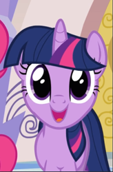 Size: 391x596 | Tagged: safe, screencap, character:twilight sparkle, character:twilight sparkle (unicorn), species:pony, species:unicorn, episode:games ponies play, g4, my little pony: friendship is magic, close-up, cropped, cute, female, mare, offscreen character, open mouth, smiling, solo focus, twiabetes