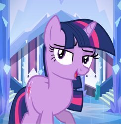 Size: 786x804 | Tagged: safe, screencap, character:twilight sparkle, character:twilight sparkle (unicorn), species:pony, species:unicorn, episode:games ponies play, g4, my little pony: friendship is magic, cropped, lidded eyes, open mouth, smug, solo