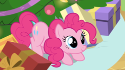 Size: 1920x1080 | Tagged: safe, screencap, character:pinkie pie, species:earth pony, species:pony, episode:the great escape room, cute, diapinkes, face down ass up, female, mare, present, smiling, solo