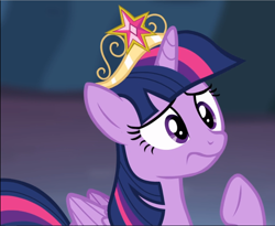 Size: 1144x940 | Tagged: safe, screencap, character:twilight sparkle, character:twilight sparkle (alicorn), species:alicorn, species:pony, episode:princess twilight sparkle, g4, my little pony: friendship is magic, big crown thingy, cropped, crown, element of magic, jewelry, regalia, solo, wavy mouth