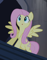 Size: 726x934 | Tagged: safe, screencap, character:fluttershy, species:pegasus, species:pony, episode:castle mane-ia, g4, my little pony: friendship is magic, :o, cropped, female, mare, open mouth, solo, spread wings, wings