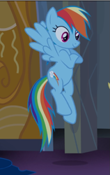 Size: 539x854 | Tagged: safe, screencap, character:applejack, character:rainbow dash, species:earth pony, species:pegasus, species:pony, episode:castle mane-ia, g4, my little pony: friendship is magic, cropped, crossed hooves, female, flying, mare, offscreen character, spread wings, wings