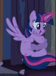 Size: 477x643 | Tagged: safe, screencap, character:twilight sparkle, character:twilight sparkle (alicorn), species:alicorn, species:pony, episode:castle mane-ia, g4, my little pony: friendship is magic, cropped, cute, flying, glowing horn, open mouth, smiling, twiabetes
