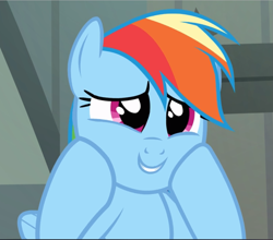 Size: 1067x941 | Tagged: safe, screencap, character:rainbow dash, species:pegasus, species:pony, episode:daring don't, g4, my little pony: friendship is magic, close-up, cropped, cute, dashabetes, female, hooves on cheeks, mare, smiling