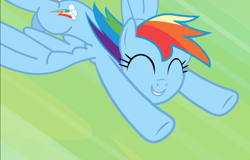 Size: 1276x815 | Tagged: safe, screencap, character:rainbow dash, species:pegasus, species:pony, episode:daring don't, g4, my little pony: friendship is magic, cropped, cute, dashabetes, eyes closed, female, flying, mare, smiling, spread wings, wings