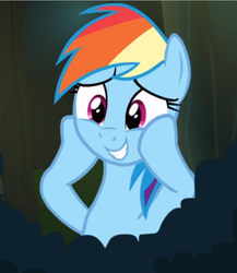 Size: 588x677 | Tagged: safe, screencap, character:rainbow dash, species:pegasus, species:pony, episode:daring don't, g4, my little pony: friendship is magic, cheek squish, cropped, cute, dashabetes, excited, female, hooves on cheeks, mare, smiling, solo, squishy cheeks