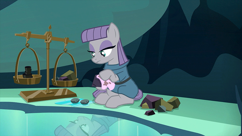 Size: 800x450 | Tagged: safe, screencap, character:boulder, character:maud pie, episode:uncommon bond, g4, my little pony: friendship is magic, animated, cave, cave pool, gif, mirror pool, scale