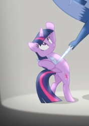 Size: 279x395 | Tagged: safe, screencap, character:discord, character:twilight sparkle, character:twilight sparkle (alicorn), species:alicorn, species:pony, episode:three's a crowd, g4, my little pony: friendship is magic, bipedal, dancing, looking up, offscreen character, shipping fuel, solo focus