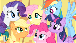 Size: 1671x943 | Tagged: safe, screencap, character:applejack, character:fluttershy, character:pinkie pie, character:rainbow dash, character:rarity, character:twilight sparkle, character:twilight sparkle (alicorn), species:alicorn, species:earth pony, species:pegasus, species:pony, species:unicorn, episode:filli vanilli, g4, my little pony: friendship is magic, clothing, cute, female, group, mane six, mare, ponytones outfit
