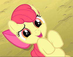 Size: 1104x867 | Tagged: safe, screencap, character:apple bloom, species:earth pony, species:pony, episode:somepony to watch over me, g4, my little pony: friendship is magic, adorabloom, cropped, cute, female, filly, lying down, open mouth, smiling, solo