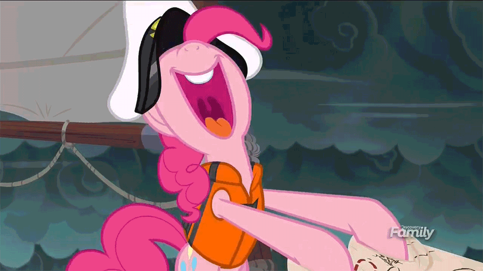 Size: 980x551 | Tagged: safe, screencap, character:pinkie pie, species:earth pony, species:pony, episode:p.p.o.v. (pony point of view), g4, my little pony: friendship is magic, animated, cute, diapinkes, female, lifejacket, map, mare, open mouth, solo, thunderstorm