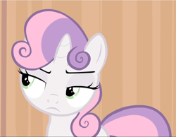 Size: 1210x940 | Tagged: safe, screencap, character:sweetie belle, species:pony, species:unicorn, episode:for whom the sweetie belle toils, cropped, female, filly, lidded eyes, solo, sweetie belle is not amused, unamused