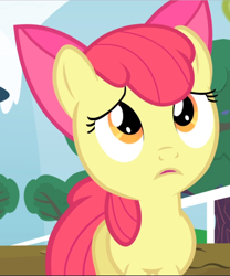 Size: 782x940 | Tagged: safe, screencap, character:apple bloom, species:earth pony, species:pony, episode:leap of faith, g4, my little pony: friendship is magic, bow, cropped, dismay, female, filly, hair bow, looking up, open mouth, sad, solo